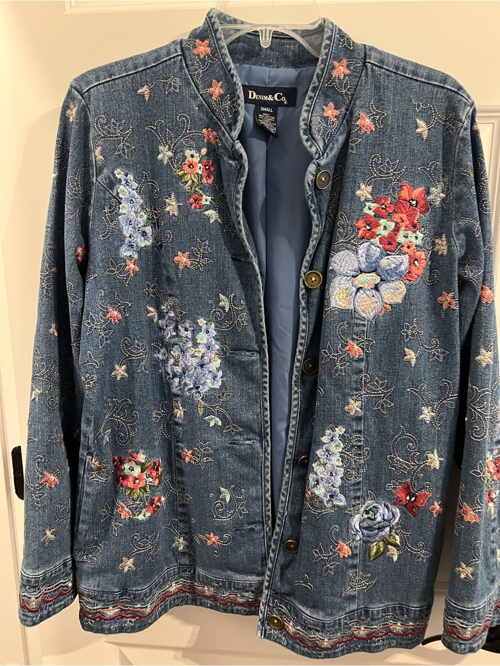Denim&Co Blue Embroidered Floral Denim Jacket